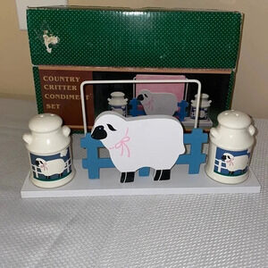 Country critter sheep condiment napkin holder salt pepper shakers farm cottage